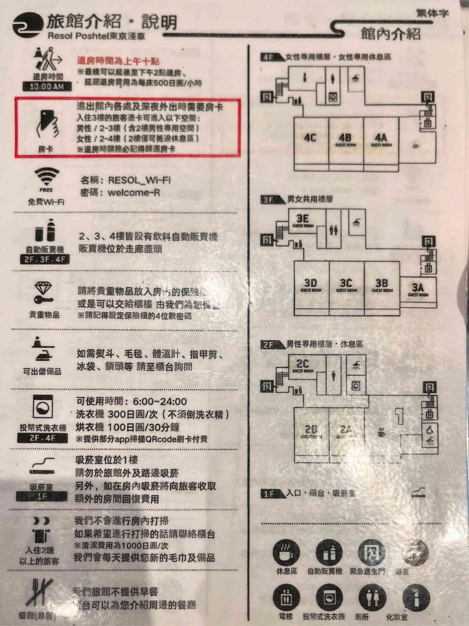 Resol Poshtel Tokyo Asakusa樓層介紹